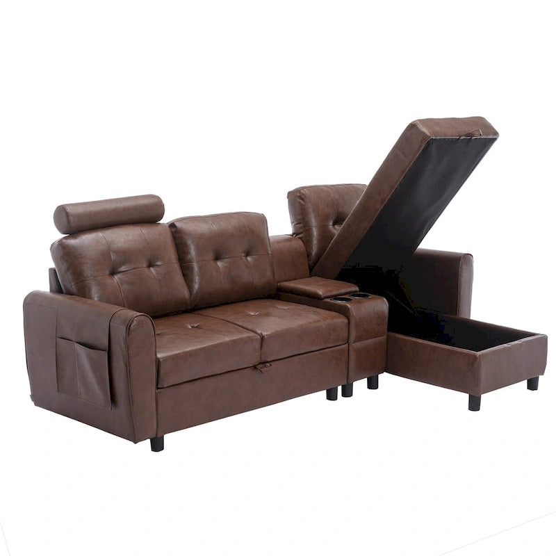 HOMEFUN Velvet/PU/Fabric Upholstered Tufted L-Shape Sectional Storage Convertible Sofa