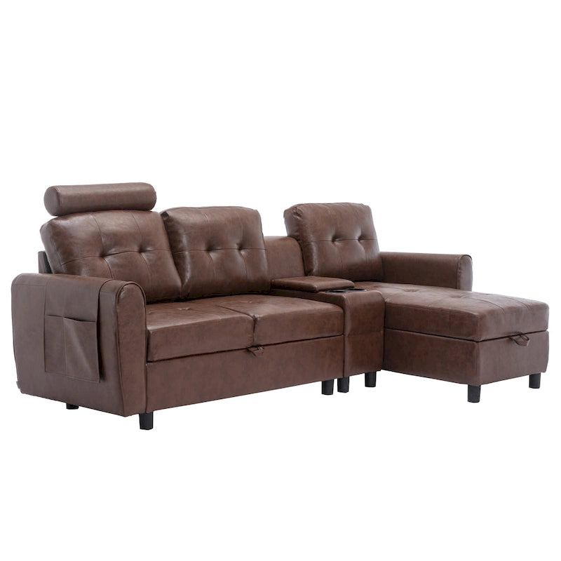 HOMEFUN Velvet/PU/Fabric Upholstered Tufted L-Shape Sectional Storage Convertible Sofa