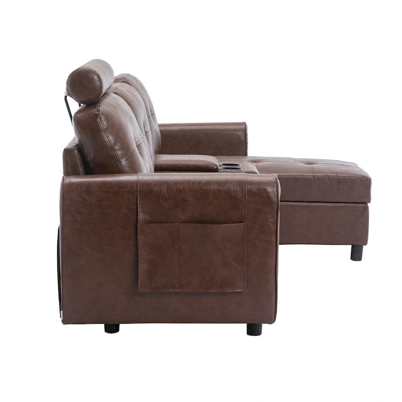 HOMEFUN Velvet/PU/Fabric Upholstered Tufted L-Shape Sectional Storage Convertible Sofa