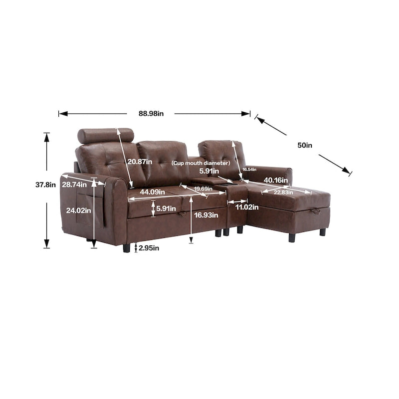 HOMEFUN Velvet/PU/Fabric Upholstered Tufted L-Shape Sectional Storage Convertible Sofa