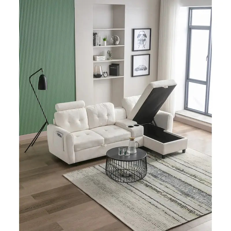 HOMEFUN Velvet/PU/Fabric Upholstered Tufted L-Shape Sectional Storage Convertible Sofa