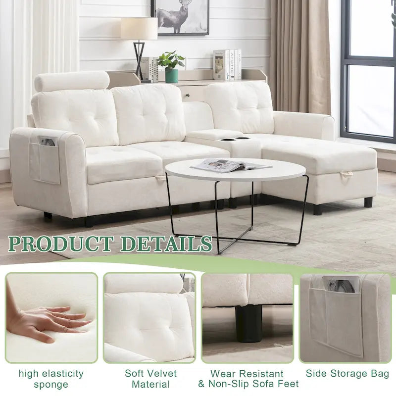 HOMEFUN Velvet/PU/Fabric Upholstered Tufted L-Shape Sectional Storage Convertible Sofa