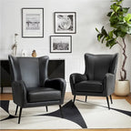 Invidiae Wooden Upholstered Armchair with Metal Legs Set of 2