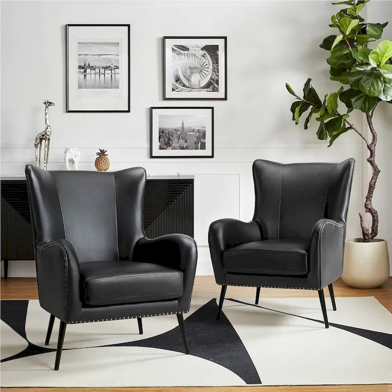 Invidiae Wooden Upholstered Armchair with Metal Legs Set of 2