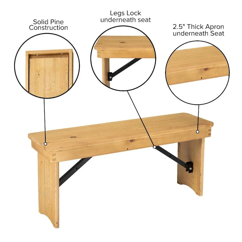 40 x 12 Antique Rustic Solid Pine Folding Farm Bench