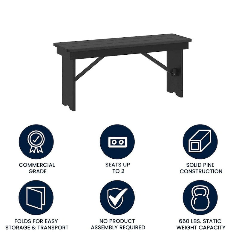 40 x 12 Antique Rustic Solid Pine Folding Farm Bench