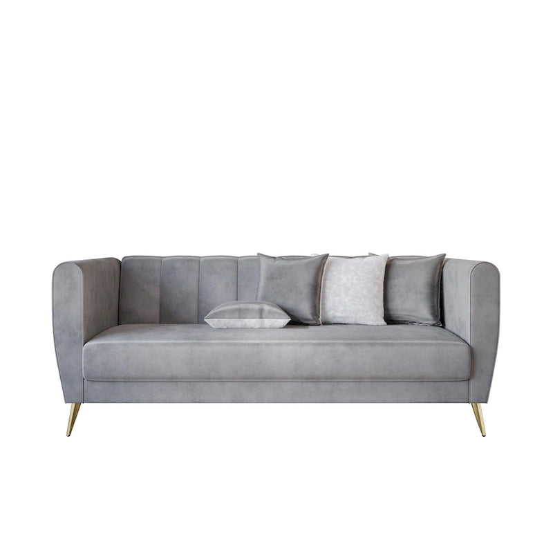 Scarlett Velvet Flared Arm 3-Seater Sofa with 4 Throw Pillow