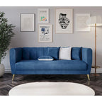 Scarlett Velvet Flared Arm 3-Seater Sofa with 4 Throw Pillow
