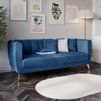 Scarlett Velvet Flared Arm 3-Seater Sofa with 4 Throw Pillow