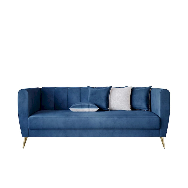 Scarlett Velvet Flared Arm 3-Seater Sofa with 4 Throw Pillow