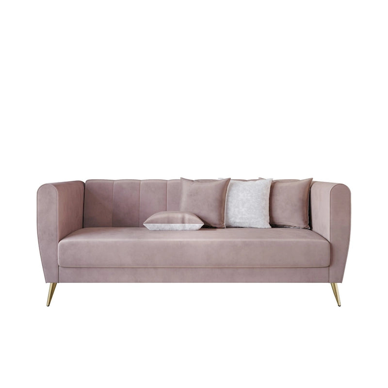 Scarlett Velvet Flared Arm 3-Seater Sofa with 4 Throw Pillow