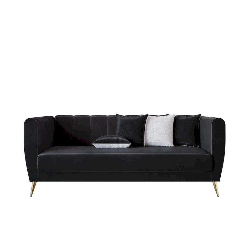 Scarlett Velvet Flared Arm 3-Seater Sofa with 4 Throw Pillow