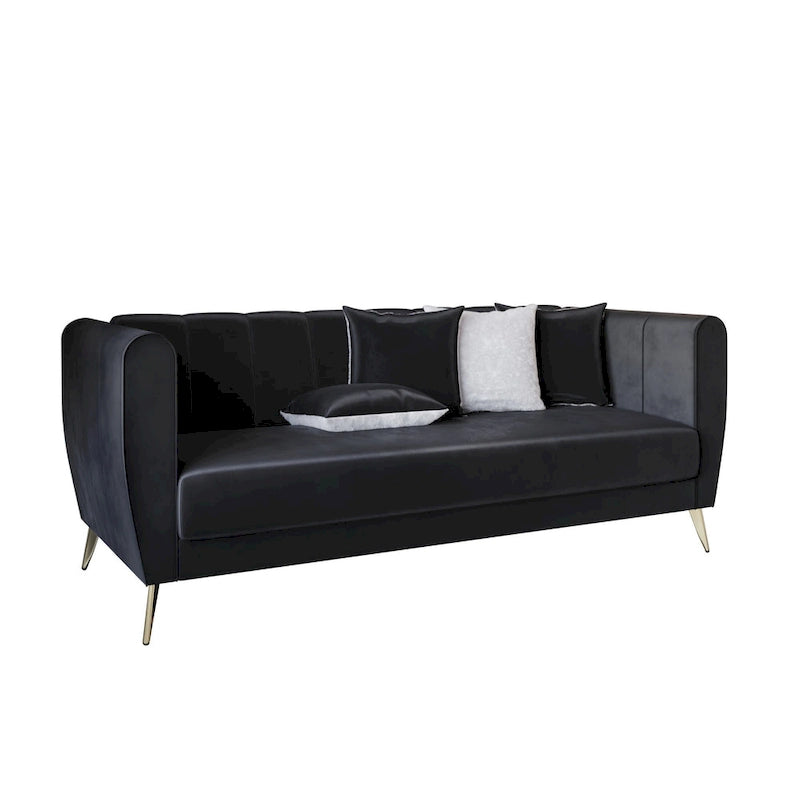 Scarlett Velvet Flared Arm 3-Seater Sofa with 4 Throw Pillow