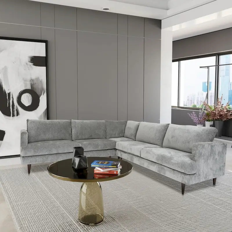 Coast to Coast Sofas Contemporary L Shaped Sectional Sofa Velvet Solid Wood Frame Upholstered