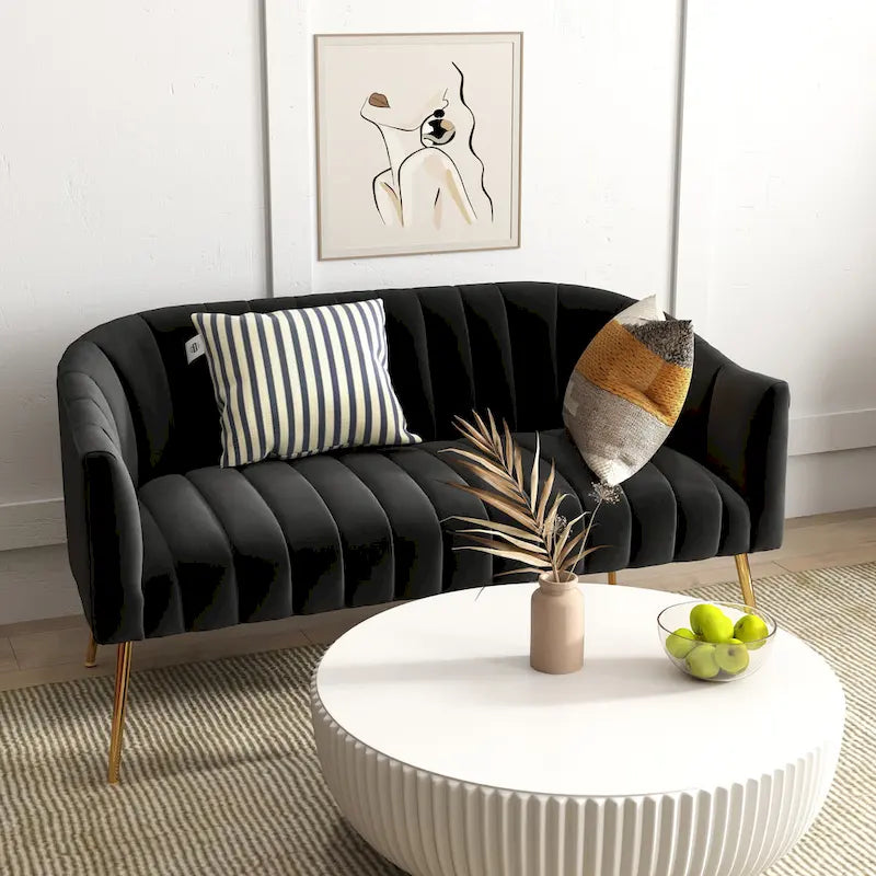 SEYNAR Modern Glam Comfy 50 Metal Legs Curved Sofa 2 Seaters Loveseat with Tufted Back
