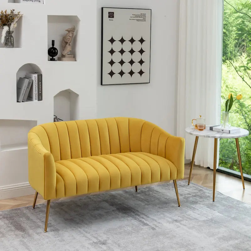 SEYNAR Modern Glam Comfy 50 Metal Legs Curved Sofa 2 Seaters Loveseat with Tufted Back