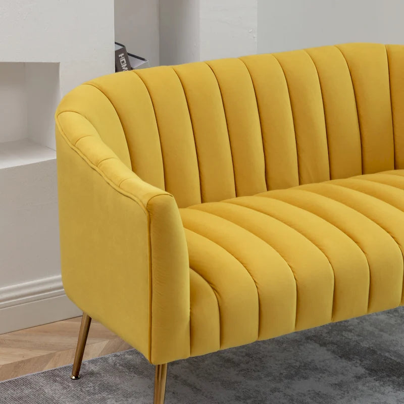 SEYNAR Modern Glam Comfy 50 Metal Legs Curved Sofa 2 Seaters Loveseat with Tufted Back