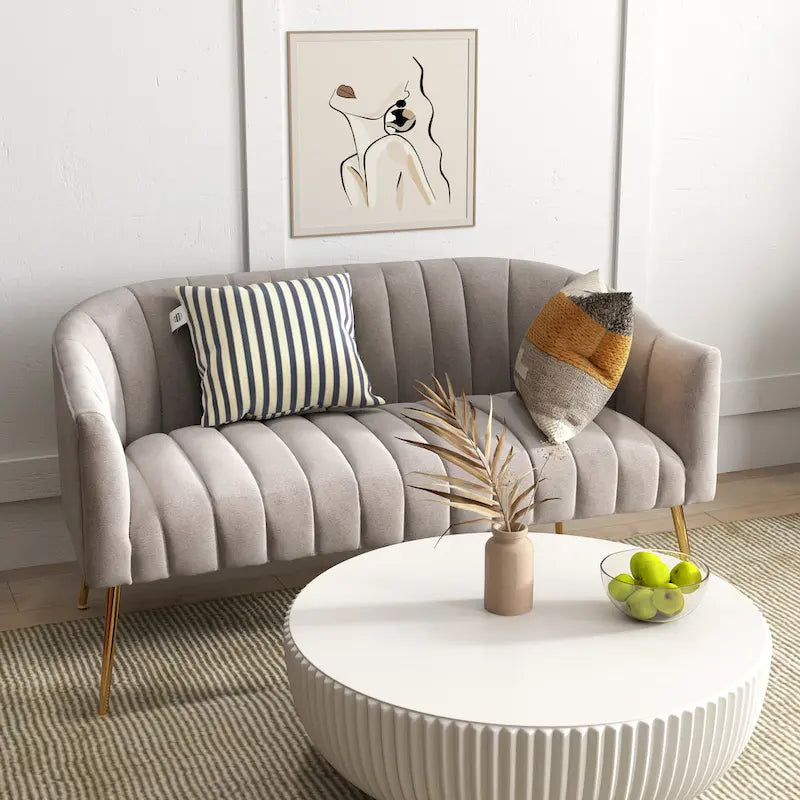 SEYNAR Modern Glam Comfy 50 Metal Legs Curved Sofa 2 Seaters Loveseat with Tufted Back