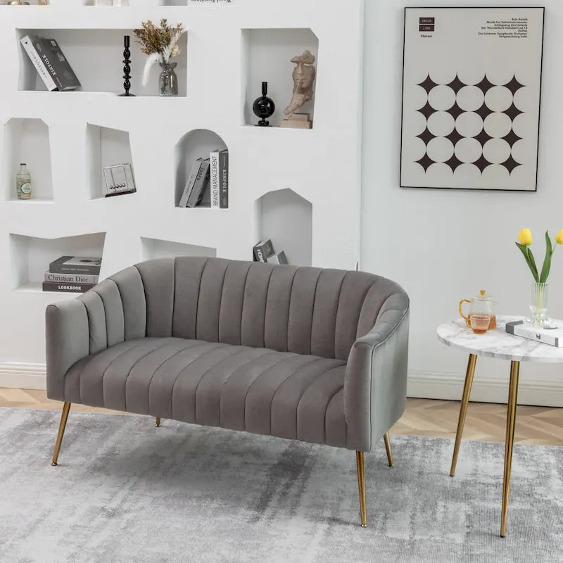 SEYNAR Modern Glam Comfy 50 Metal Legs Curved Sofa 2 Seaters Loveseat with Tufted Back