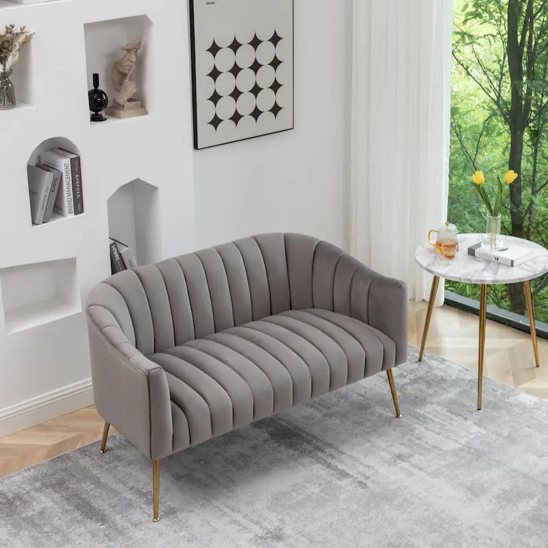 SEYNAR Modern Glam Comfy 50 Metal Legs Curved Sofa 2 Seaters Loveseat with Tufted Back