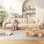 JASIWAY Corduroy Beige Sofa With Wood Frame