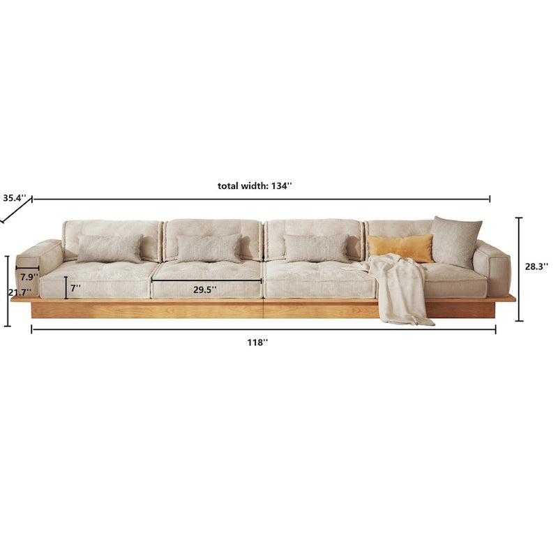 JASIWAY Corduroy Beige Sofa With Wood Frame