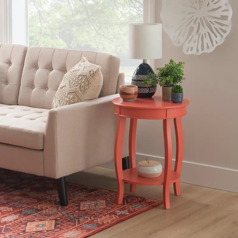 Penelope White Round Table with Shelf