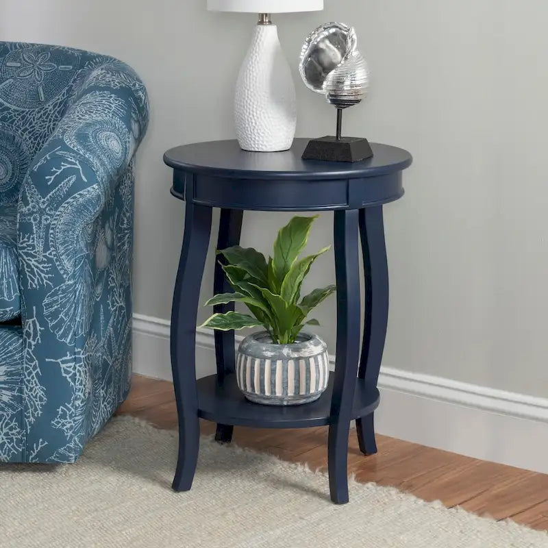 Penelope White Round Table with Shelf