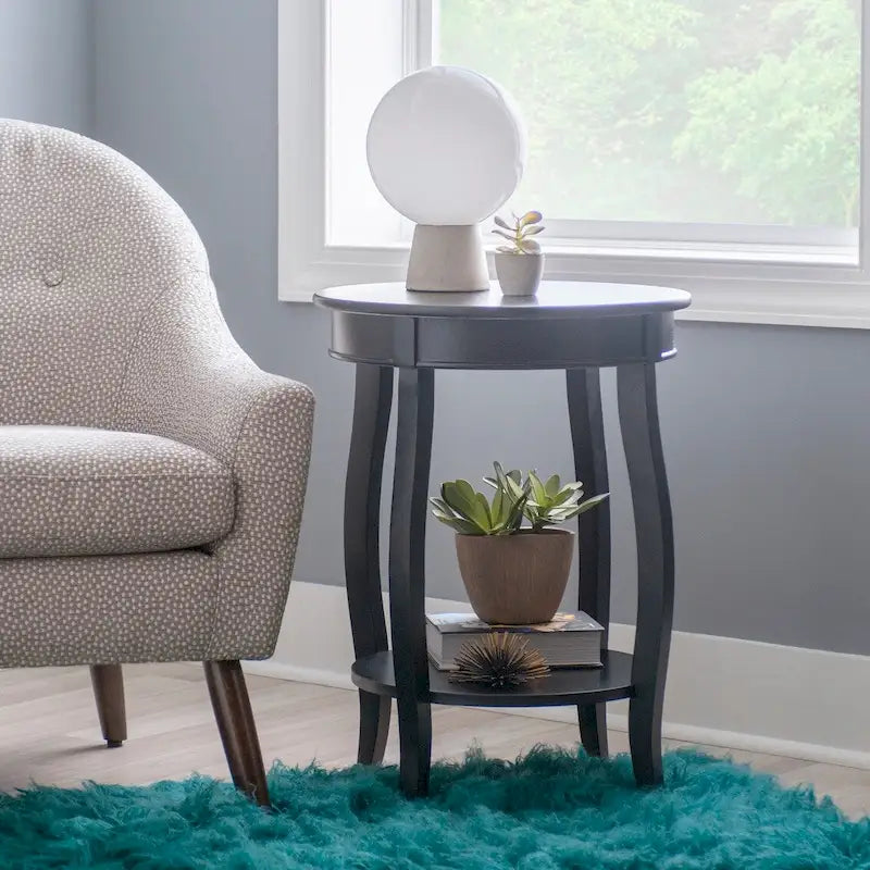 Penelope White Round Table with Shelf