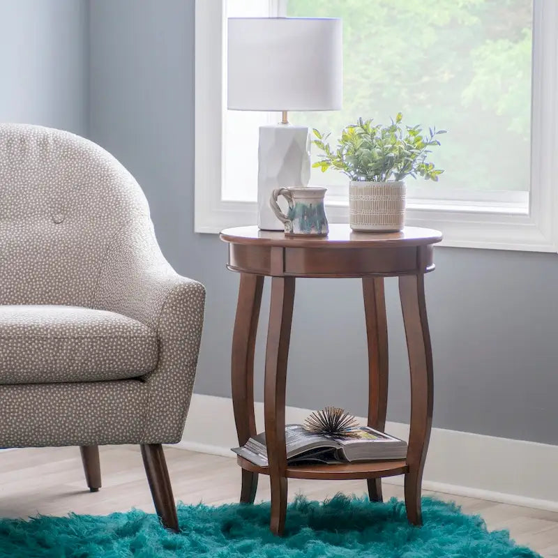 Penelope White Round Table with Shelf