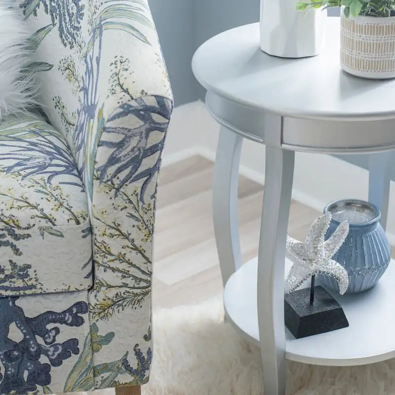 Penelope White Round Table with Shelf