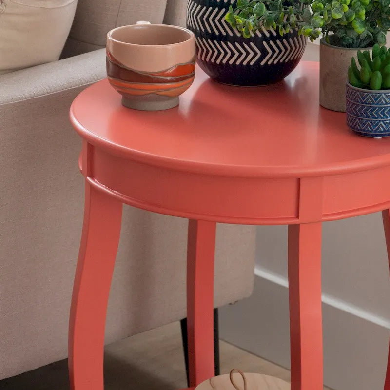 Penelope White Round Table with Shelf