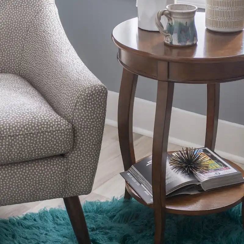 Penelope White Round Table with Shelf