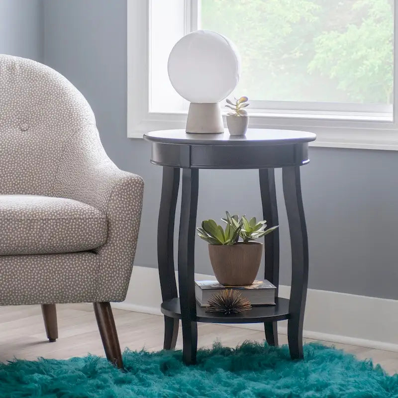 Penelope White Round Table with Shelf