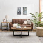 Solid Wood Contemporary Oval Coffee Table with Cross Metal Legs
