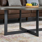 Solid Wood Contemporary Oval Coffee Table with Cross Metal Legs