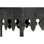 Zinc-Finished Metal and Wood Scalloped Edge Sofa Table