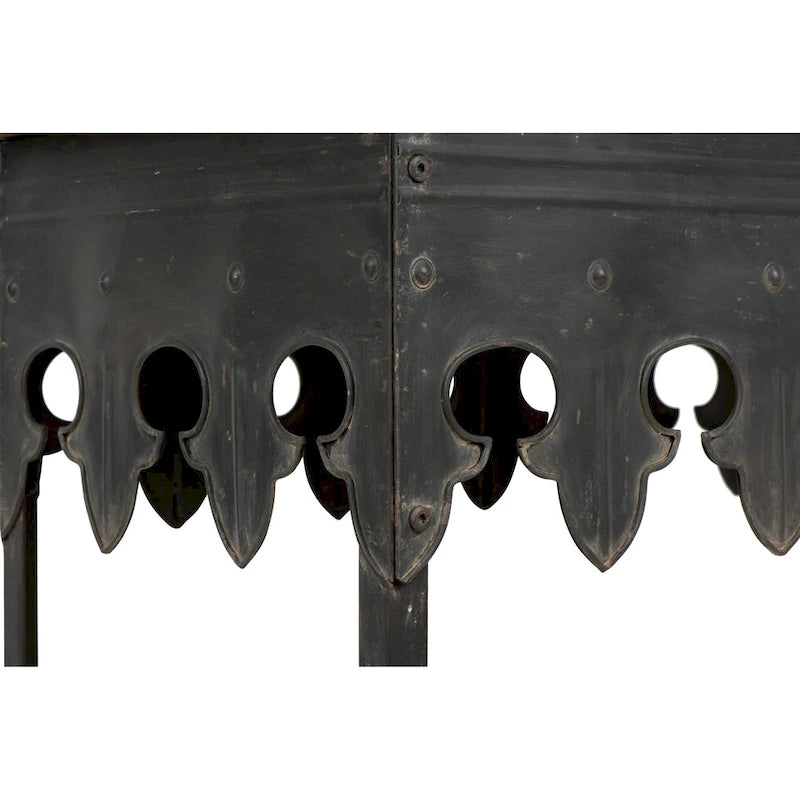 Zinc-Finished Metal and Wood Scalloped Edge Sofa Table
