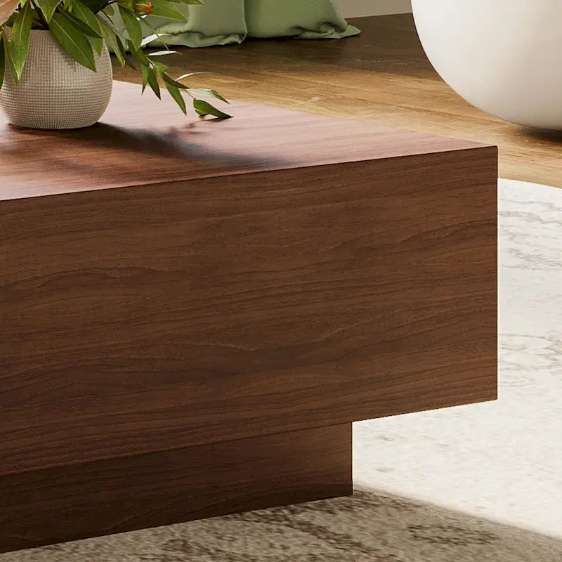Mid Century Modern Coffee TableMinimalist Wood Veneer Coffee Table with Storage for Living Room, Fully-assembled