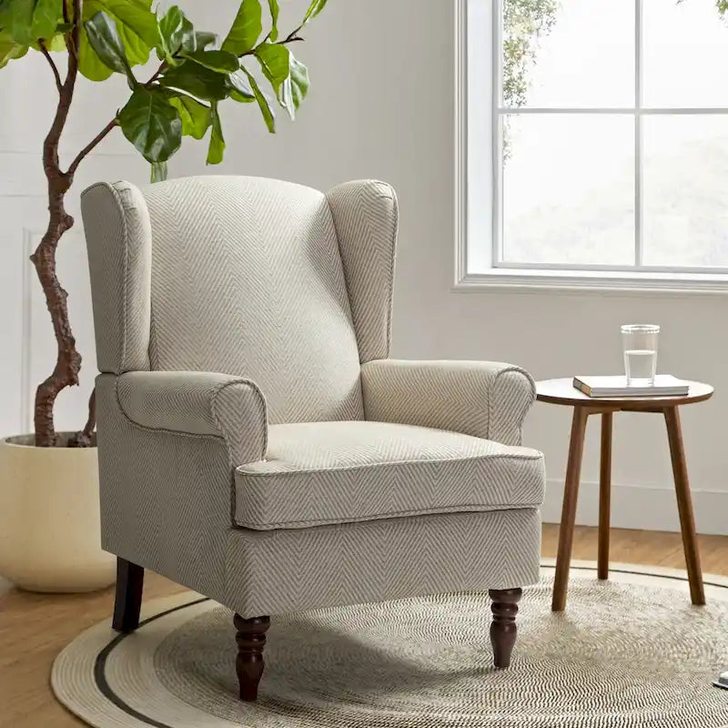 Epimethis Traditional Fabric Accent Wingback Armchair with Turned Legs by HULALA HOME