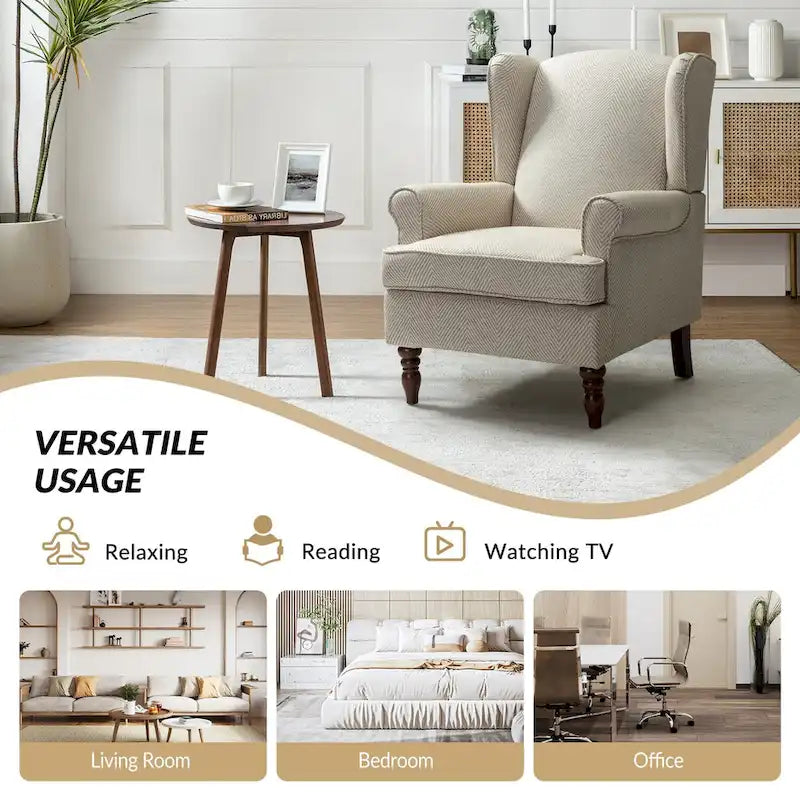 Epimethis Traditional Fabric Accent Wingback Armchair with Turned Legs by HULALA HOME