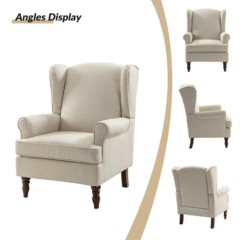 Epimethis Traditional Fabric Accent Wingback Armchair with Turned Legs by HULALA HOME