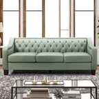 Mateo 82.28 Wide Transitional Genuine Leather Sofa with Nailhead Trim and Button-Tufted Back