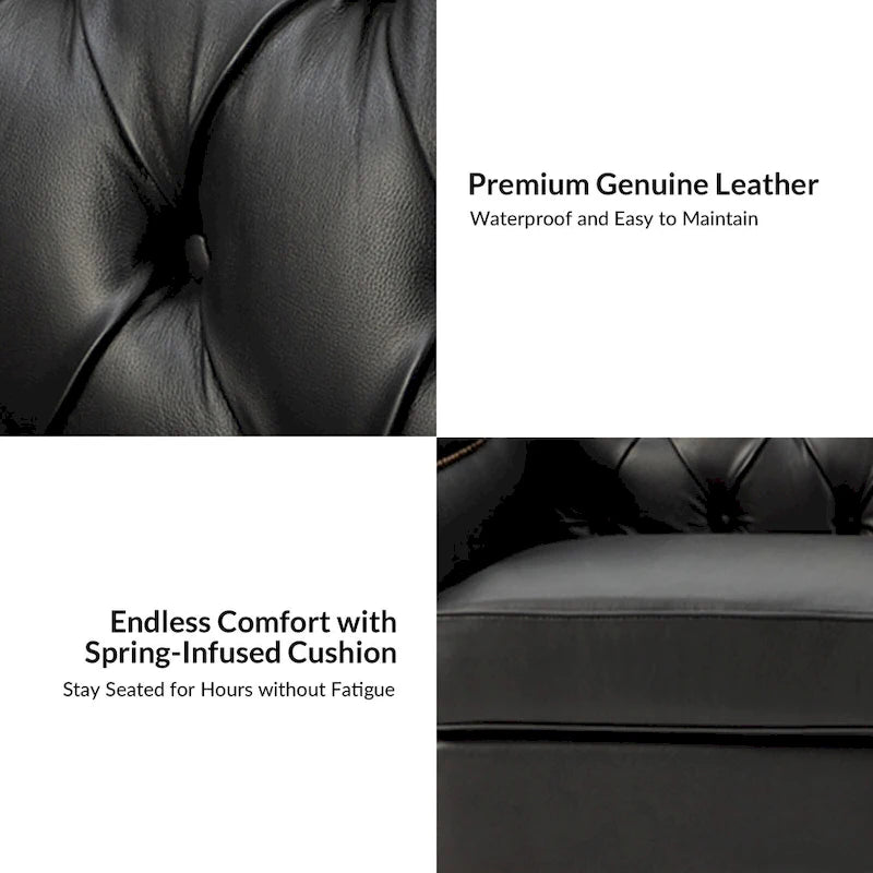 Mateo 82.28 Wide Transitional Genuine Leather Sofa with Nailhead Trim and Button-Tufted Back