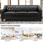 Mateo 82.28 Wide Transitional Genuine Leather Sofa with Nailhead Trim and Button-Tufted Back