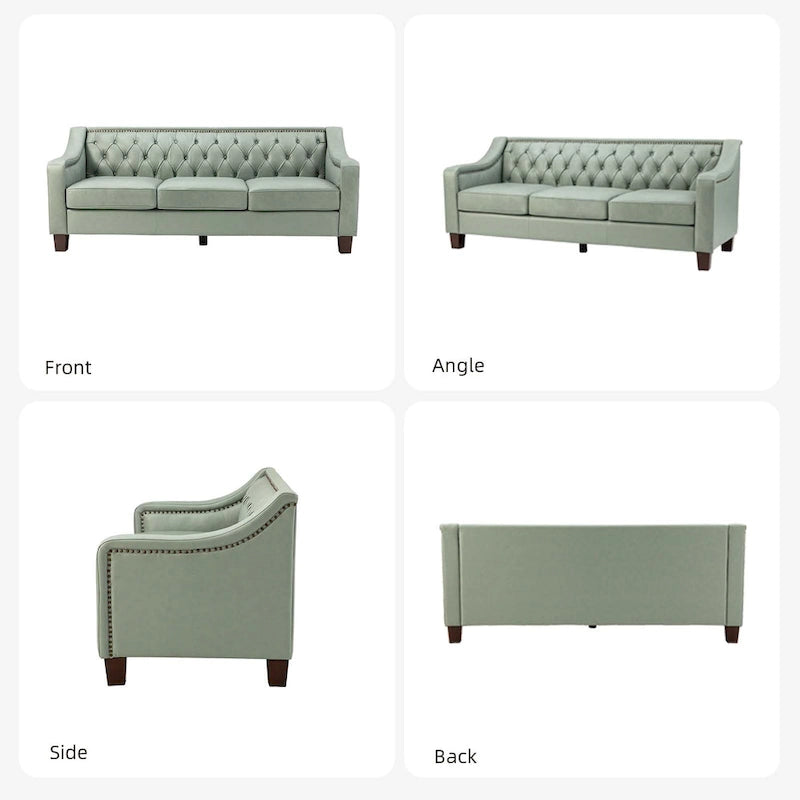 Mateo 82.28 Wide Transitional Genuine Leather Sofa with Nailhead Trim and Button-Tufted Back