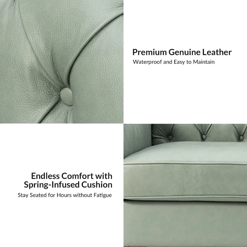 Mateo 82.28 Wide Transitional Genuine Leather Sofa with Nailhead Trim and Button-Tufted Back