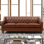 Mateo 82.28 Wide Transitional Genuine Leather Sofa with Nailhead Trim and Button-Tufted Back