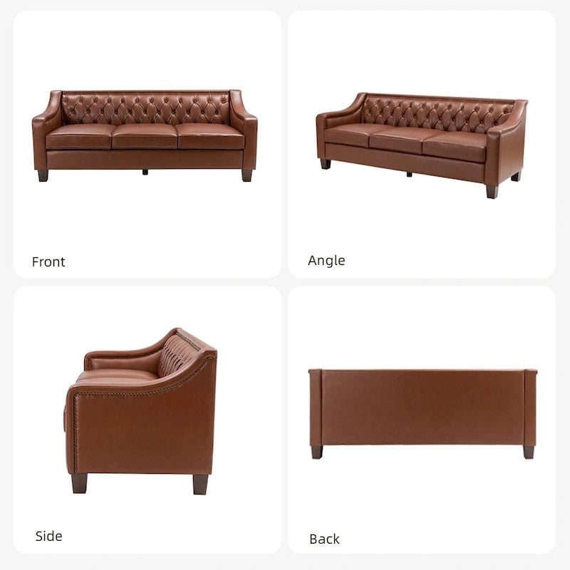 Mateo 82.28 Wide Transitional Genuine Leather Sofa with Nailhead Trim and Button-Tufted Back
