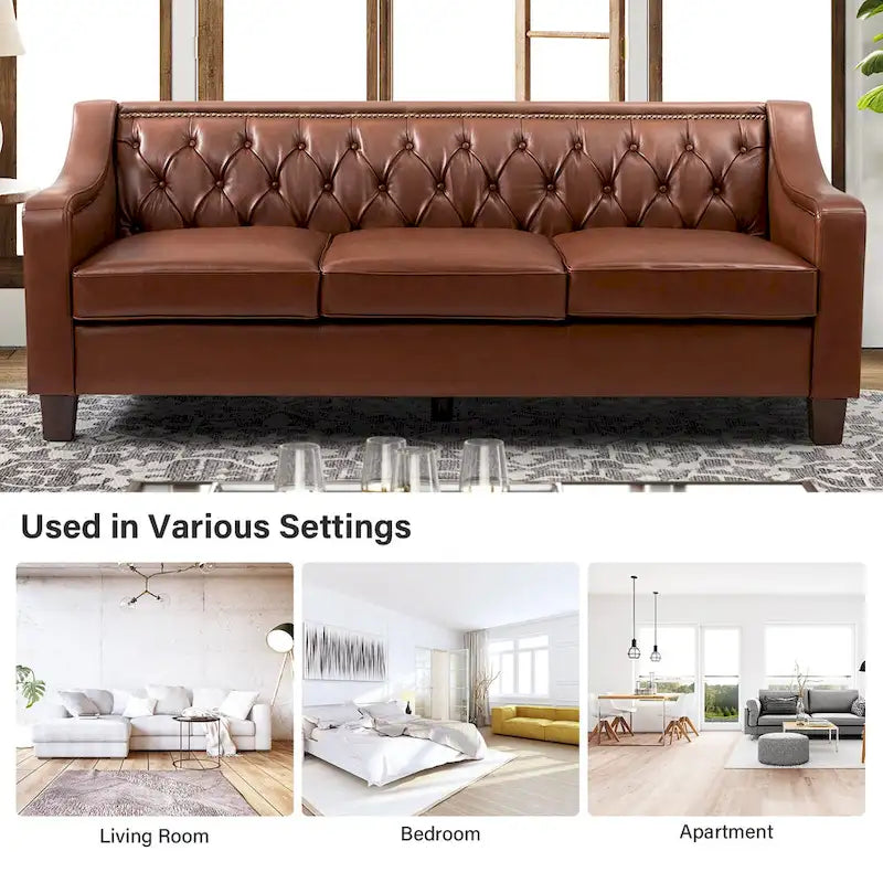 Mateo 82.28 Wide Transitional Genuine Leather Sofa with Nailhead Trim and Button-Tufted Back